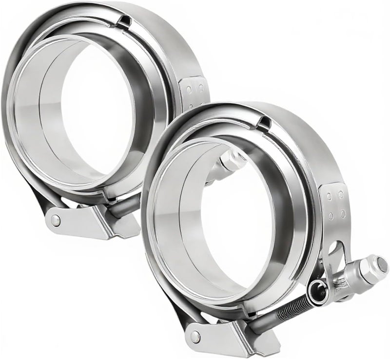 eLifecenter 2 Pack 2 inch Exhaust V Clamps Stainless Steel with ID 2" Male Female Flanges v-band Clamp Quick Release Latch Bolt - Image 1